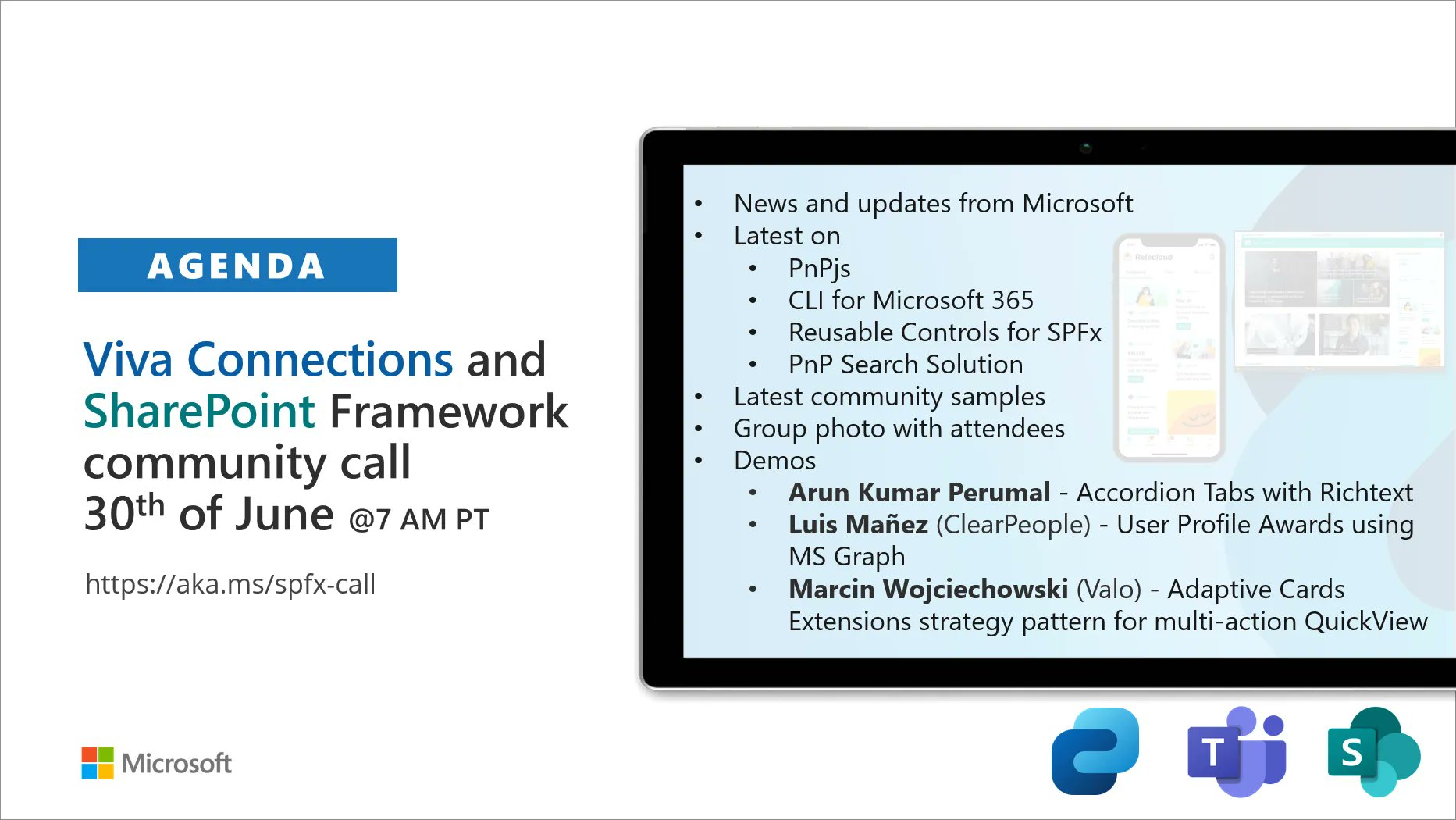 SharePoint PnP Viva Connections & SPFx JS SIG Call – June 30th, 2022 – Screenshot Summary