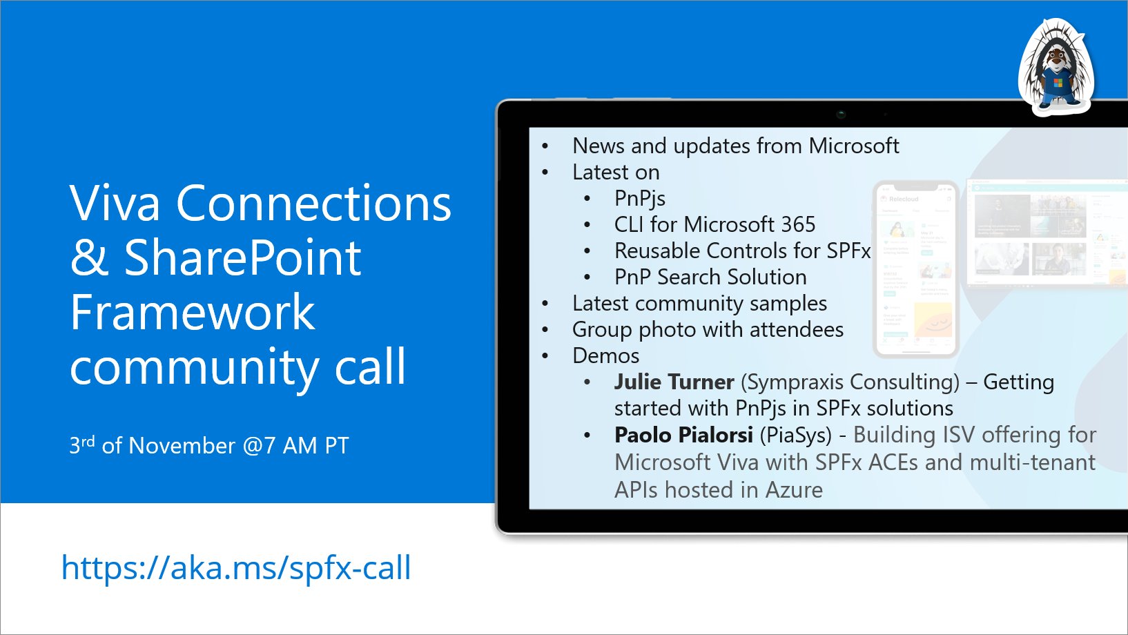 SharePoint PnP Viva Connections & SPFx JS SIG Call – November 3rd, 2022 – Screenshot Summary