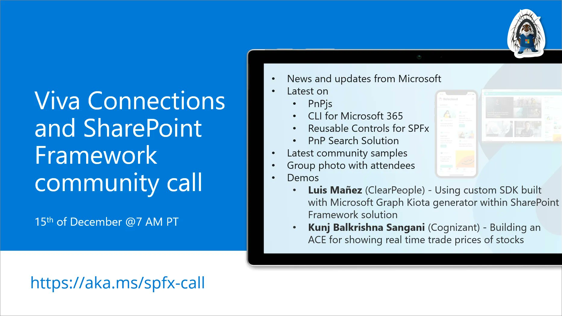 SharePoint PnP Viva Connections & SPFx JS SIG Call – December 15th, 2022 – Screenshot Summary