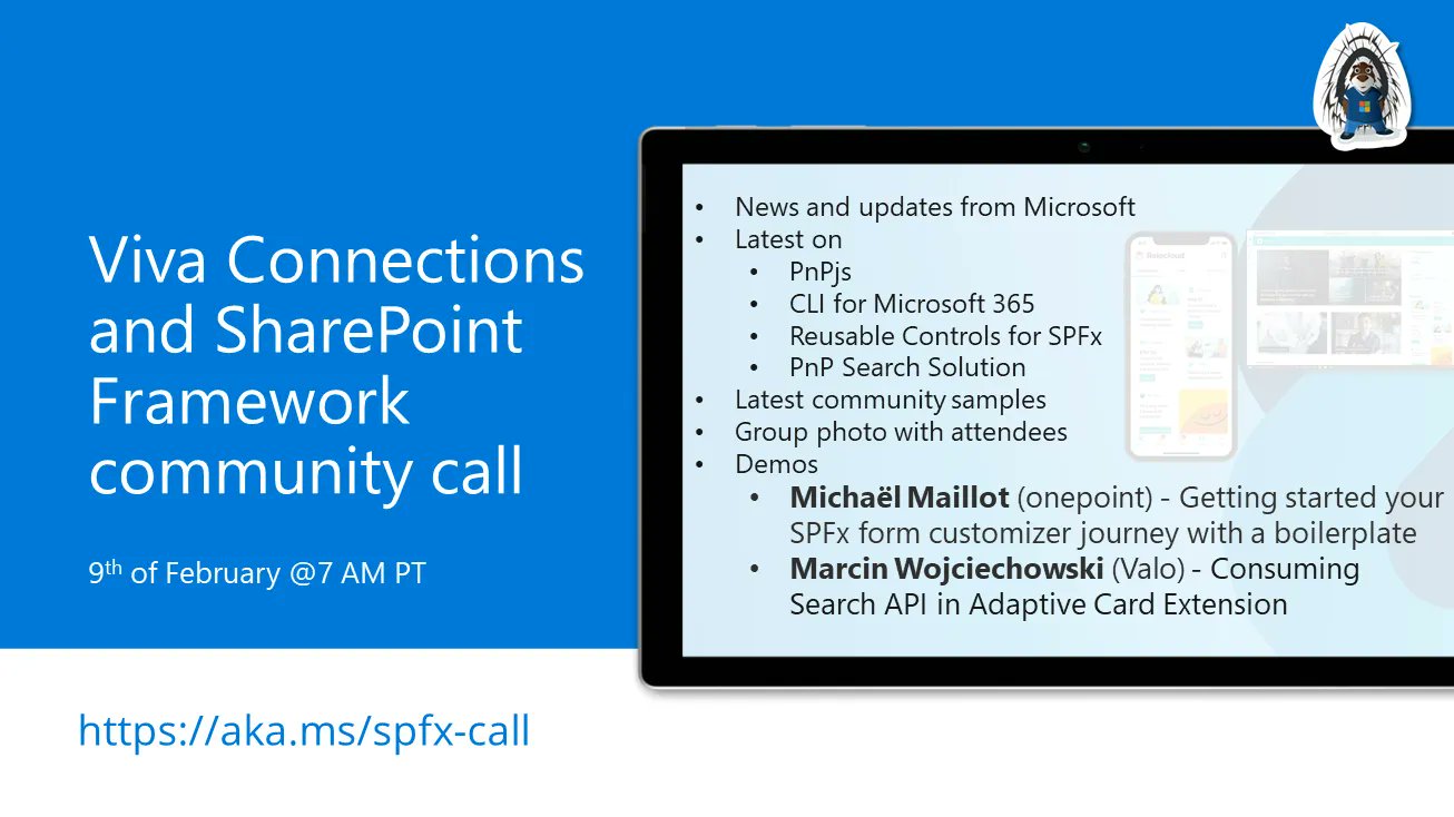 SharePoint PnP Viva Connections & SPFx JS SIG Call – February 9th, 2023 – Screenshot Summary