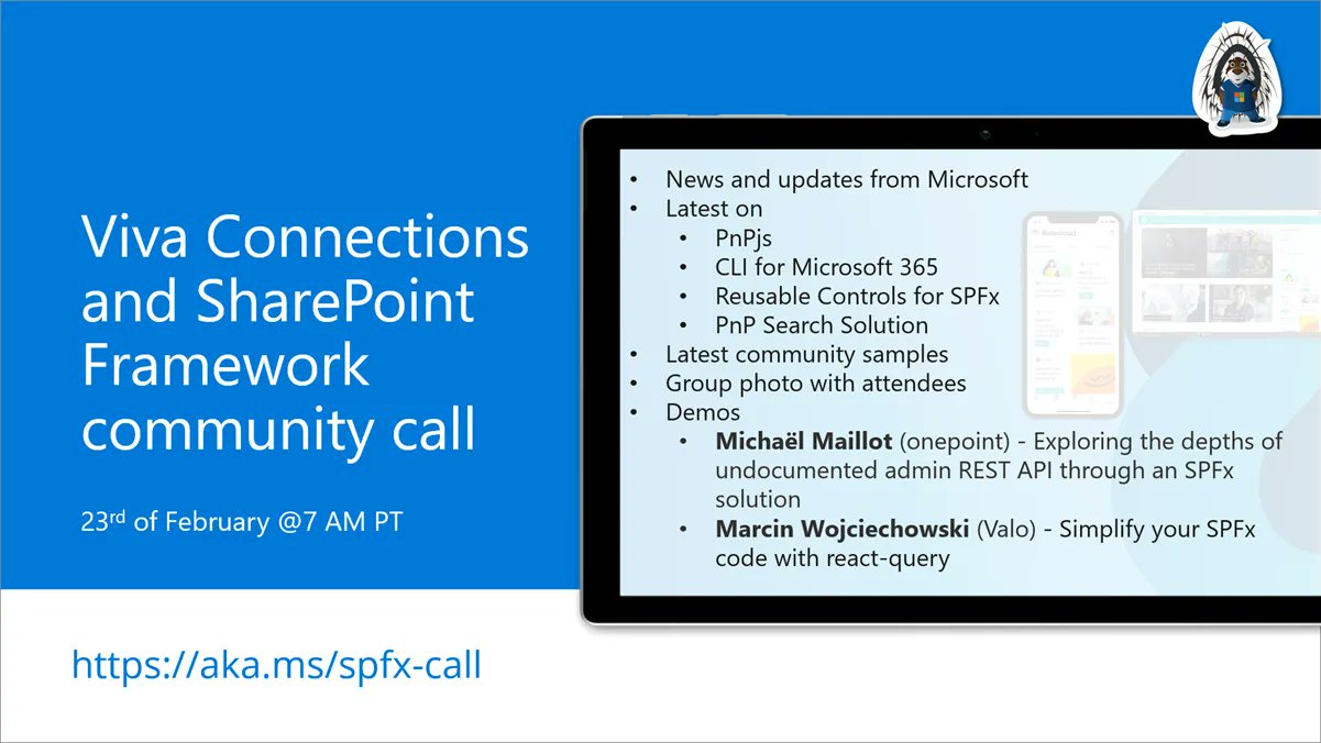SharePoint PnP Viva Connections & SPFx JS SIG Call – February 23rd, 2023 – Screenshot Summary