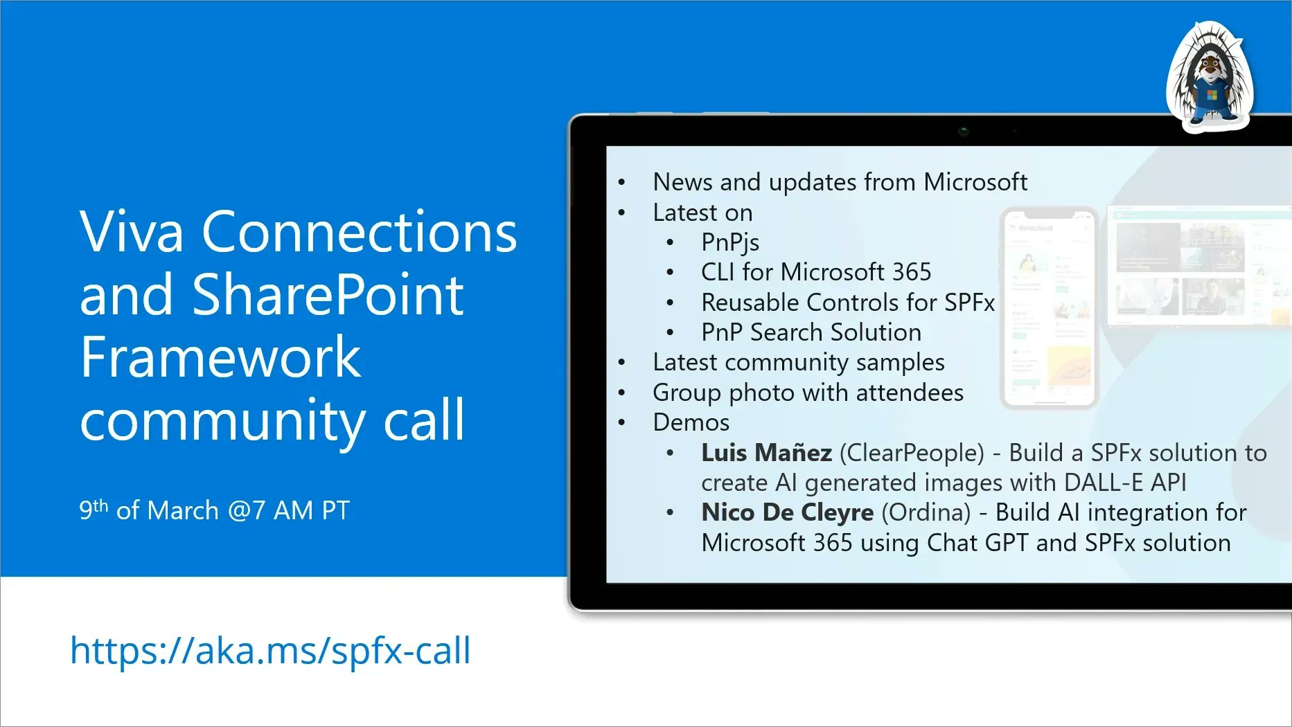 SharePoint PnP Viva Connections & SPFx JS SIG Call – March 9th, 2023 – Screenshot Summary