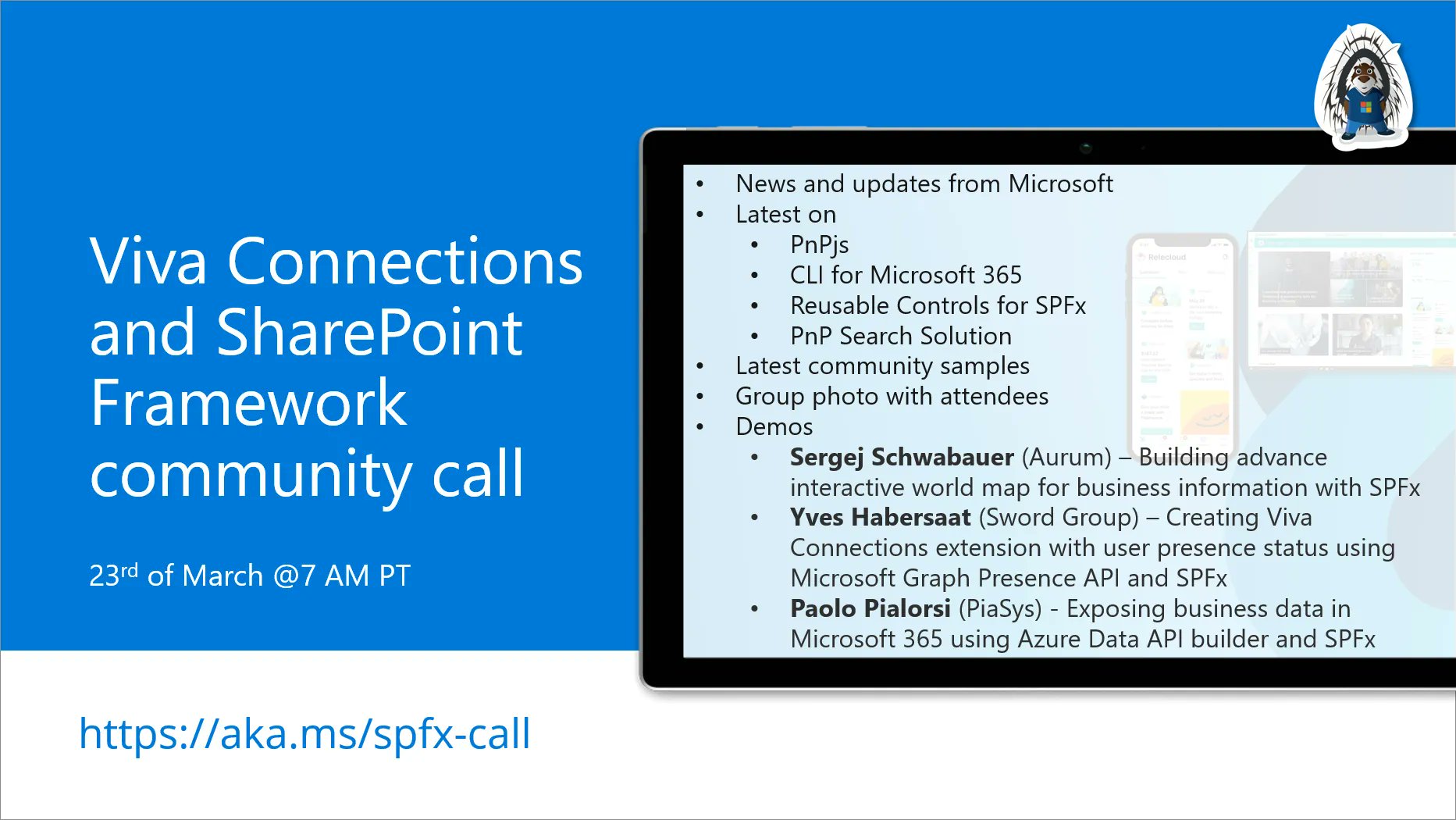 SharePoint PnP Viva Connections & SPFx JS SIG Call – March 23rd, 2023 – Screenshot Summary