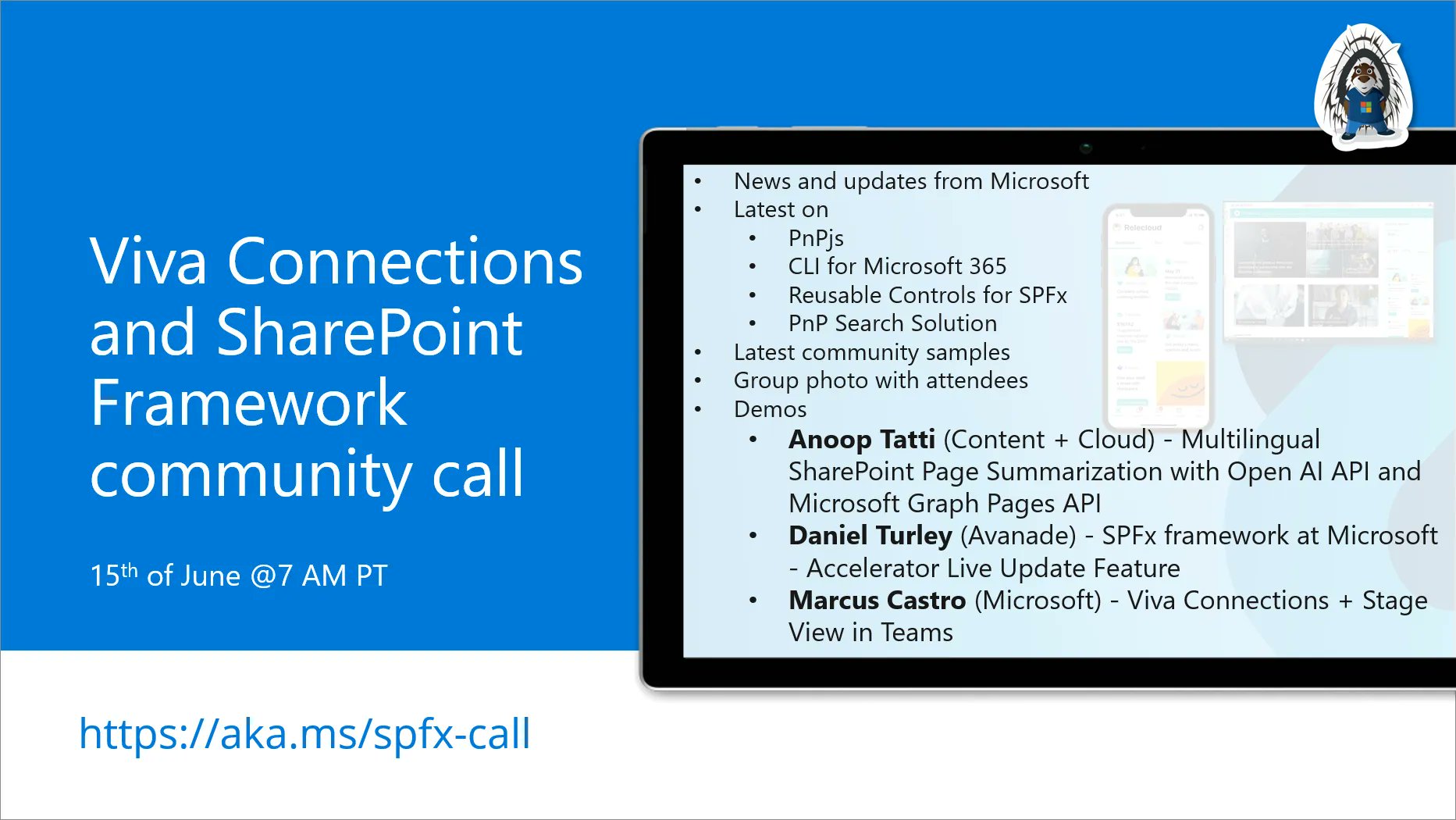 SharePoint PnP Viva Connections & SPFx JS SIG Call – June 15th, 2023 – Screenshot Summary