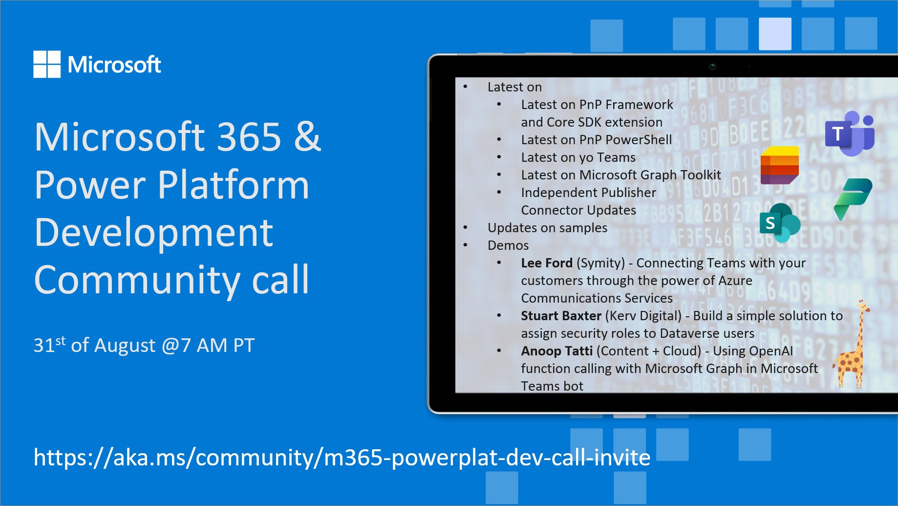 Power Platform & M365 Dev Community Call – August 31st, 2023 – Screenshot Summary
