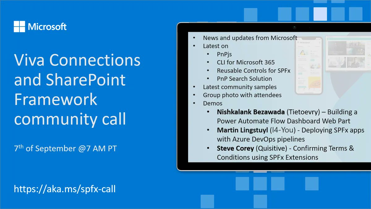 SharePoint PnP Viva Connections & SPFx JS SIG Call – September 7th, 2023 – Screenshot Summary