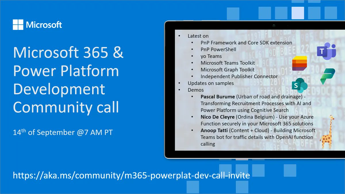Power Platform & M365 Dev Community Call – September 14th, 2023 – Screenshot Summary