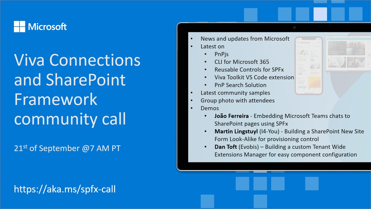 SharePoint PnP Viva Connections & SPFx JS SIG Call – September 21st, 2023 – Screenshot Summary