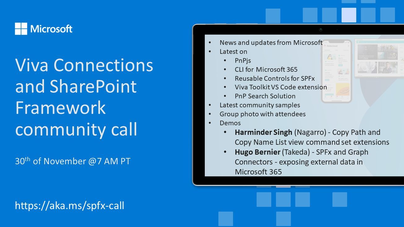 SharePoint PnP Viva Connections & SPFx JS SIG Call – November 30th, 2023 – Screenshot Summary