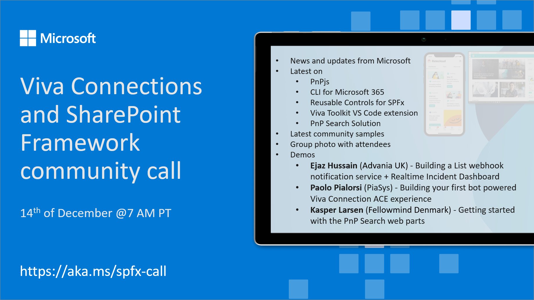 SharePoint PnP Viva Connections & SPFx JS SIG Call – December 14th, 2023 – Screenshot Summary