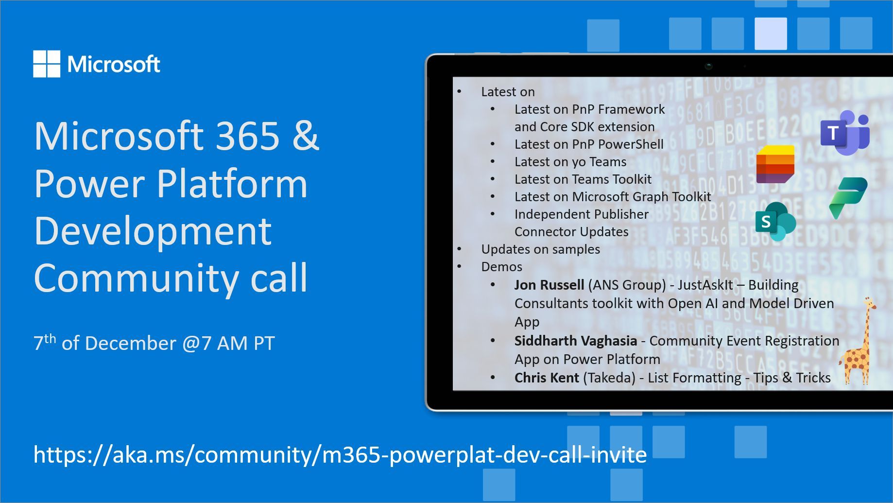 Power Platform & M365 Dev Community Call – December 7th, 2023 – Screenshot Summary