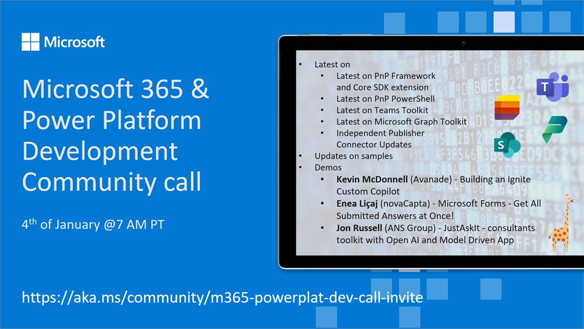 Power Platform & M365 Dev Community Call – January 4th, 2024 – Screenshot Summary