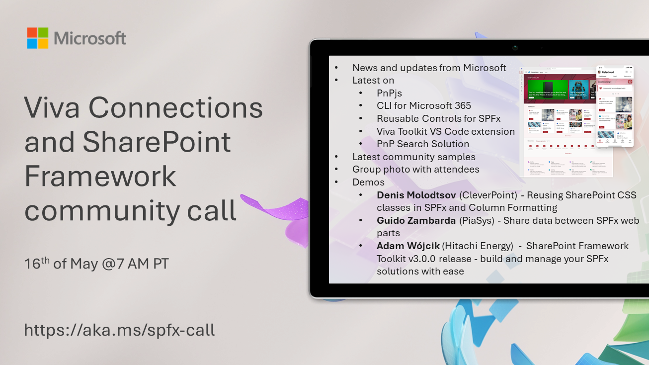 SharePoint PnP Viva Connections & SPFx JS SIG Call – May 16th, 2024 – Screenshot Summary