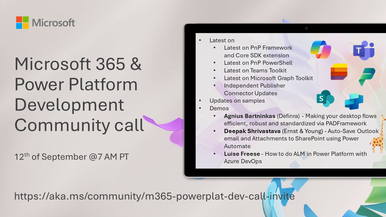 Power Platform & M365 Dev Community Call – September 12th, 2024 – Screenshot Summary