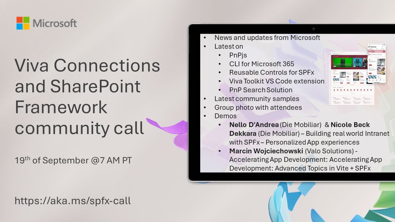 SharePoint PnP Viva Connections & SPFx JS SIG Call – September 19th, 2024 – Screenshot Summary