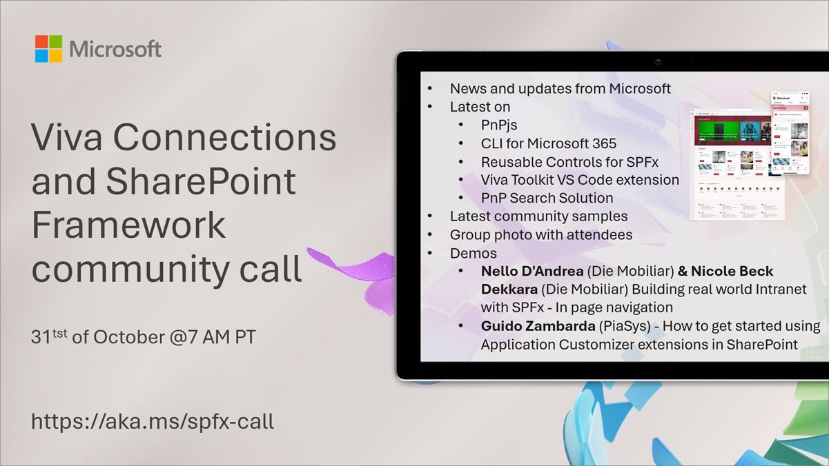 SharePoint PnP Viva Connections & SPFx JS SIG Call – October 31st, 2024 – Screenshot Summary