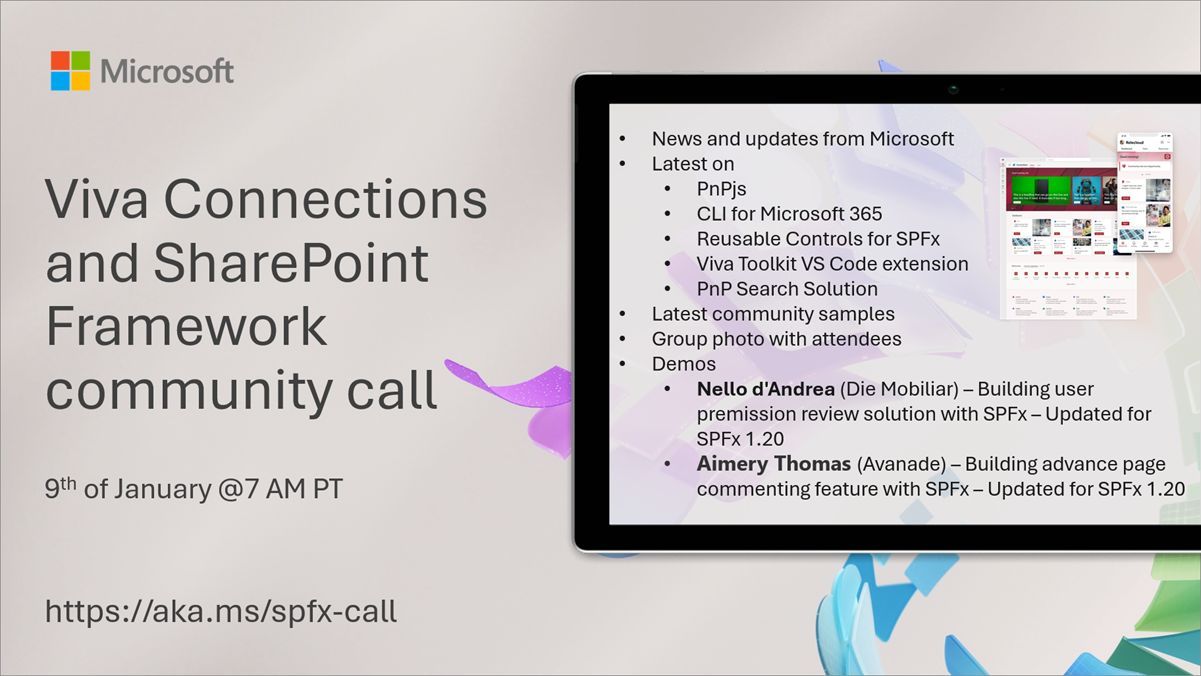 SharePoint PnP Viva Connections & SPFx JS SIG Call – January 9th, 2025 – Screenshot Summary