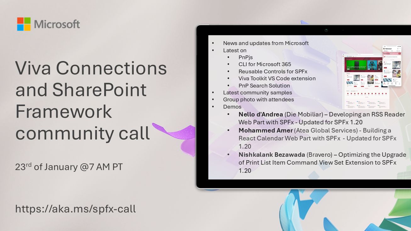 SharePoint PnP Viva Connections & SPFx JS SIG Call – January 23rd, 2025 – Screenshot Summary