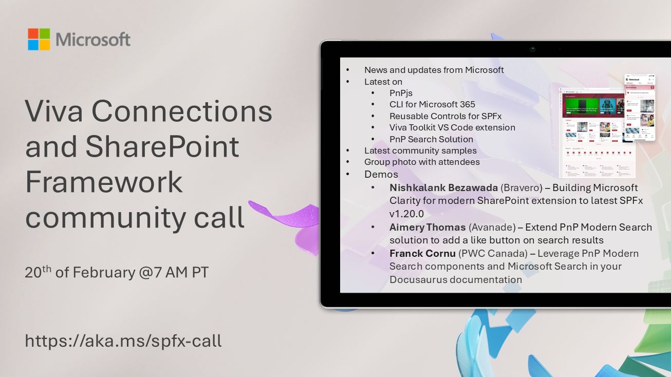 SharePoint PnP Viva Connections & SPFx JS SIG Call – February 20th, 2025 – Screenshot Summary