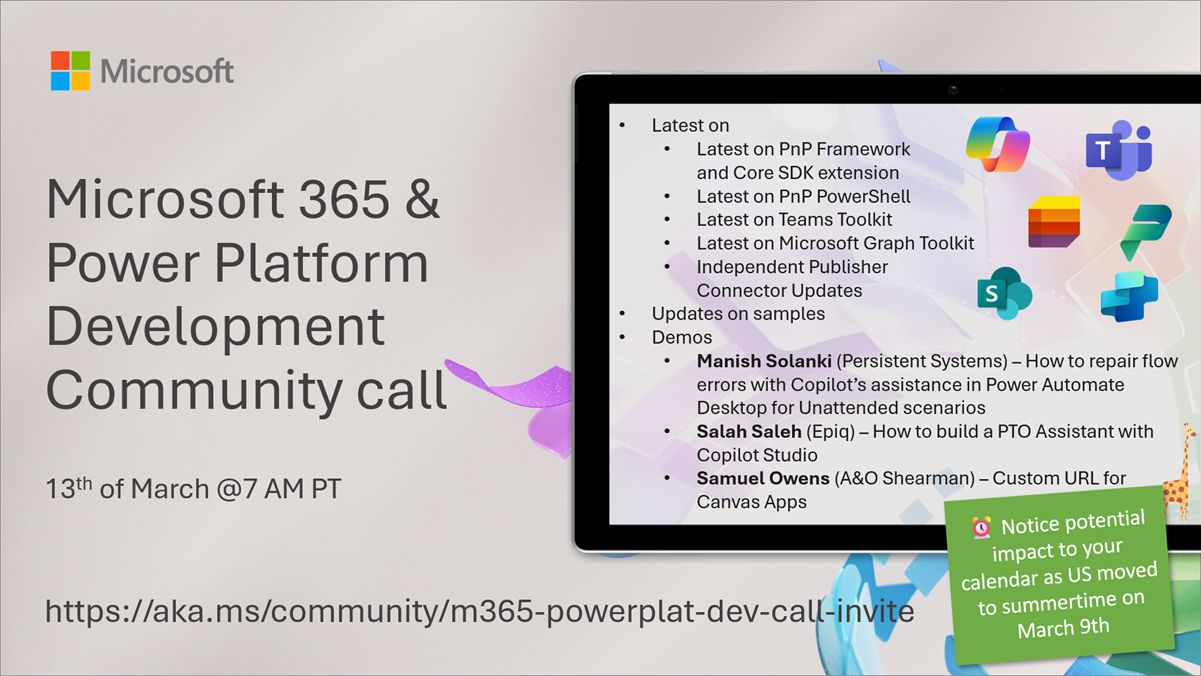 Power Platform & M365 Dev Community Call – March 13th, 2025 – Screenshot Summary