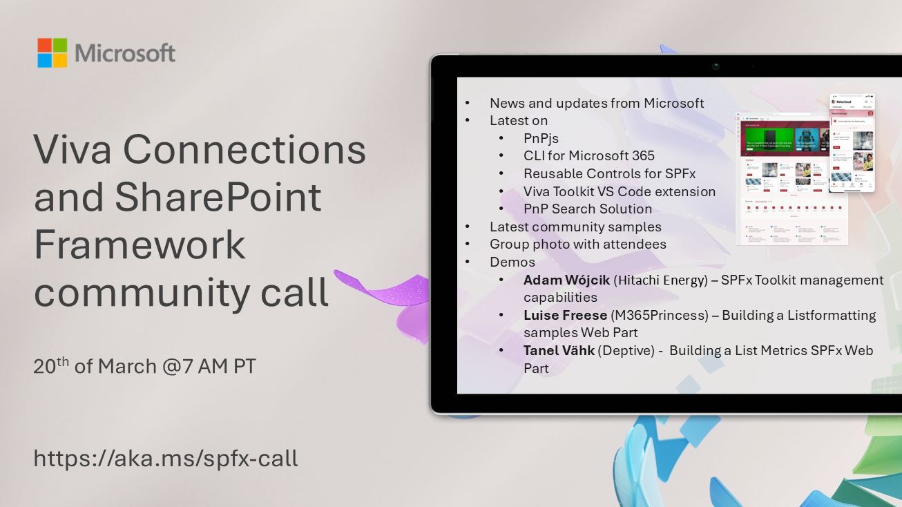 SharePoint PnP Viva Connections & SPFx JS SIG Call – March 20th, 2025 – Screenshot Summary