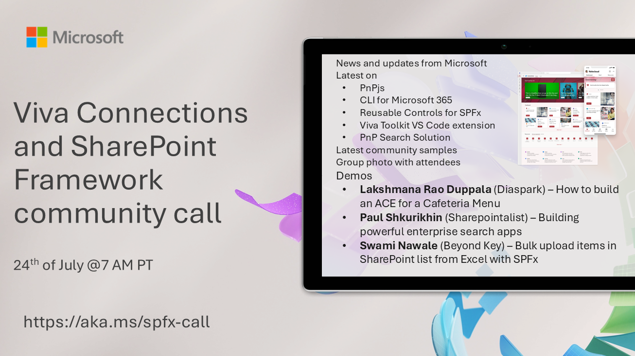 SharePoint PnP Viva Connections & SPFx JS SIG Call – July 24th, 2025 – Screenshot Summary