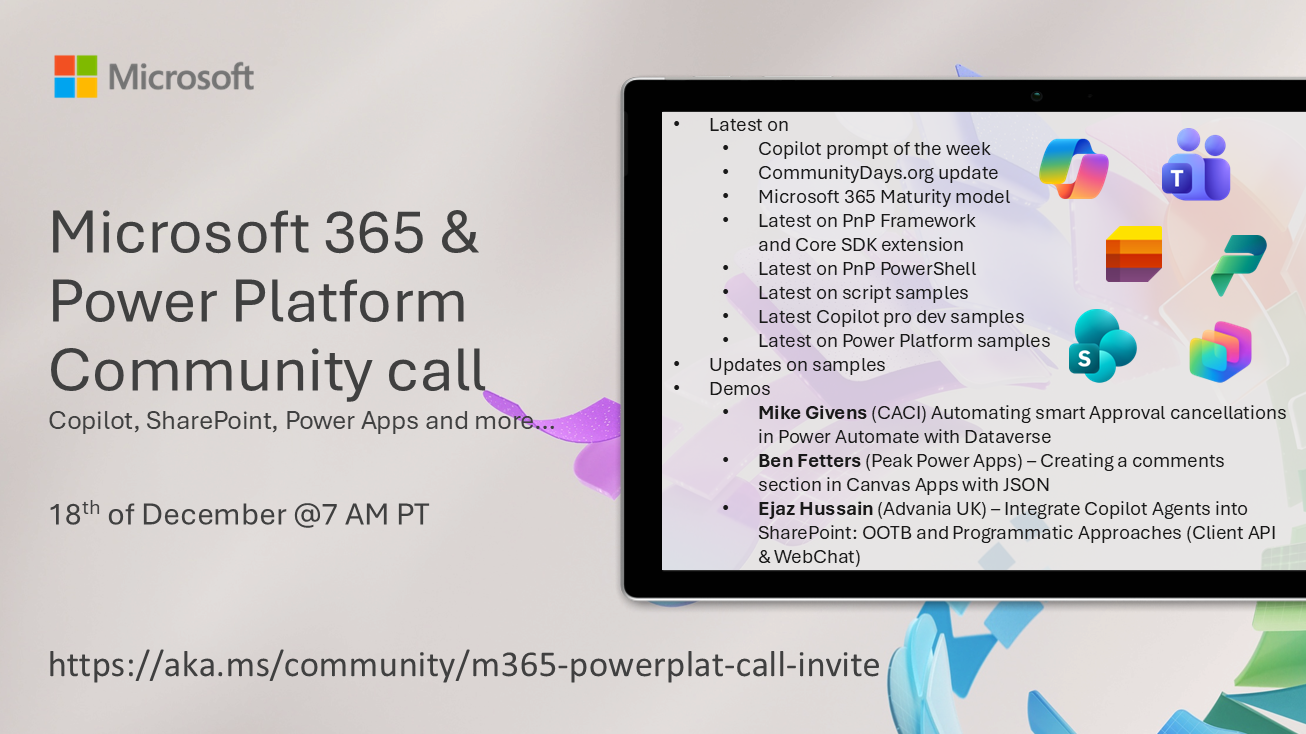 Microsoft 365 & Power Platform Community Call – December 18th, 2025 – Screenshot Summary