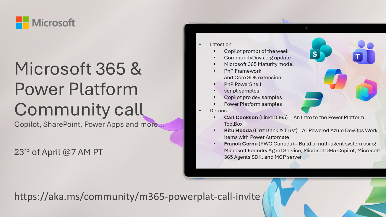 Microsoft 365 & Power Platform Community Call – April 23rd, 2026 – Screenshot Summary