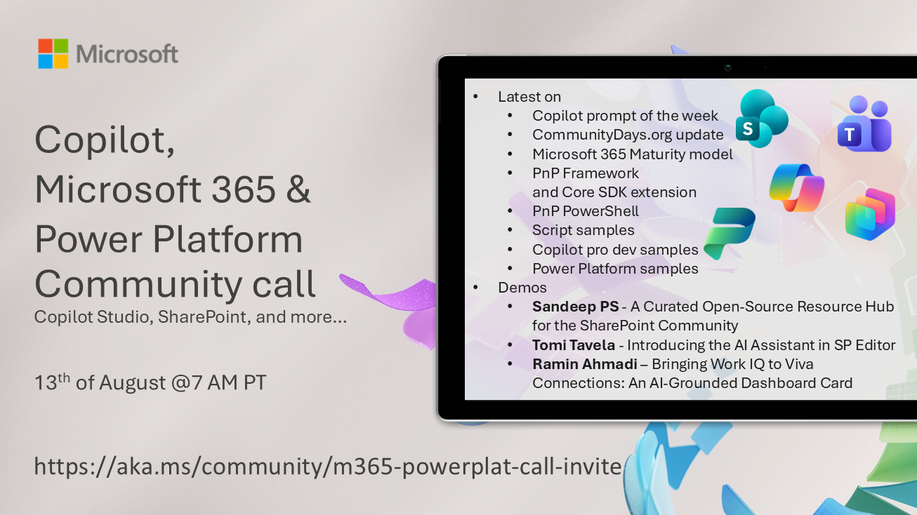 Microsoft 365 & Power Platform Community Call – August 13th, 2026 – Screenshot Summary