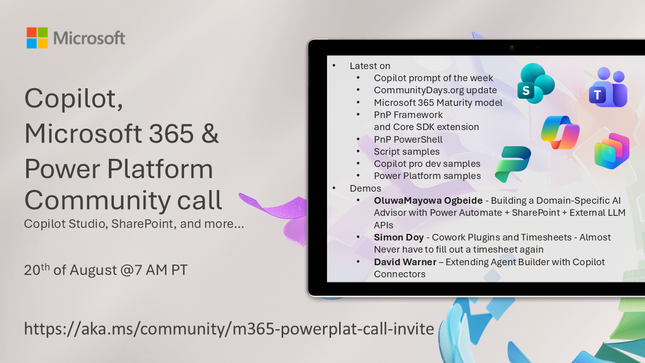Microsoft 365 & Power Platform Community Call – August 20th, 2026 – Screenshot Summary